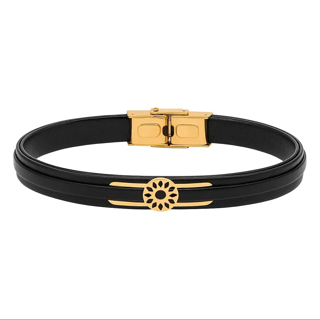 دستبند چرم مشکی اسلیمی عکس محصول