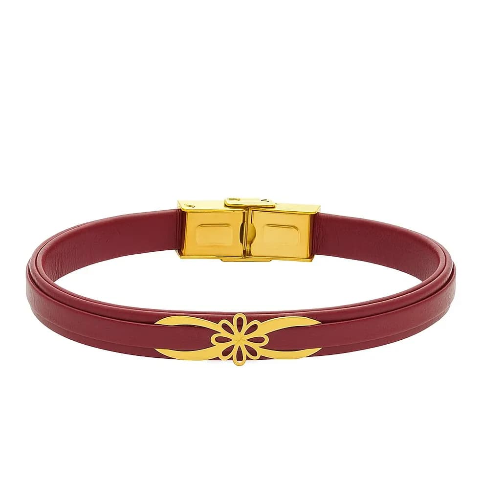 دستبند چرم زرشکی اسلیمی عکس محصول