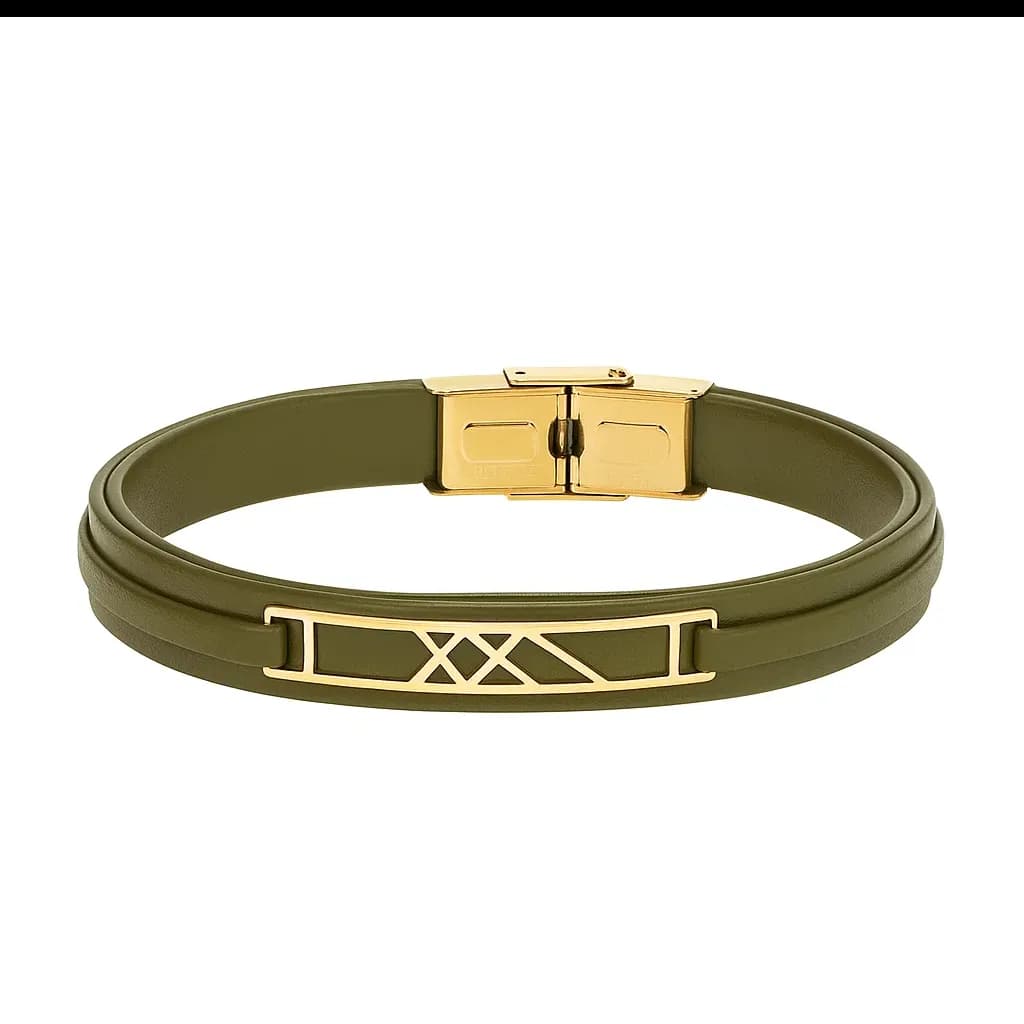 دستبند چرم سبز خطوط عکس محصول