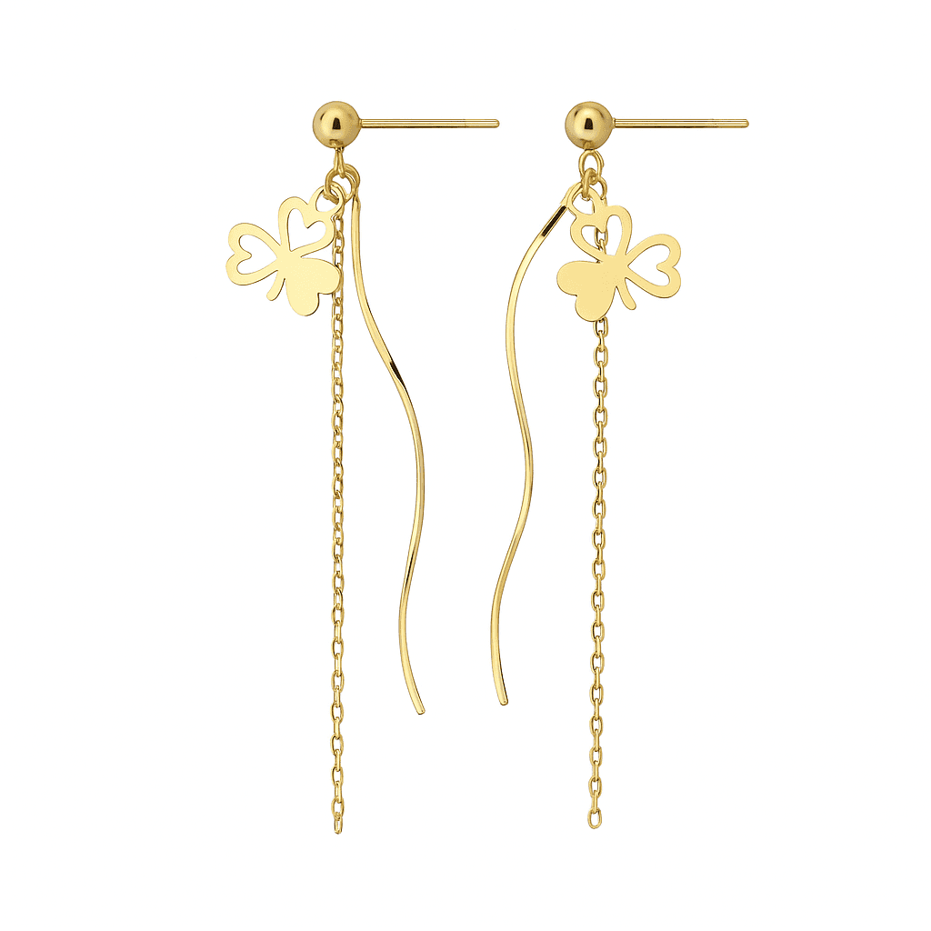 گوشواره کرلی و زنجیر با طرح شبدر عکس محصول