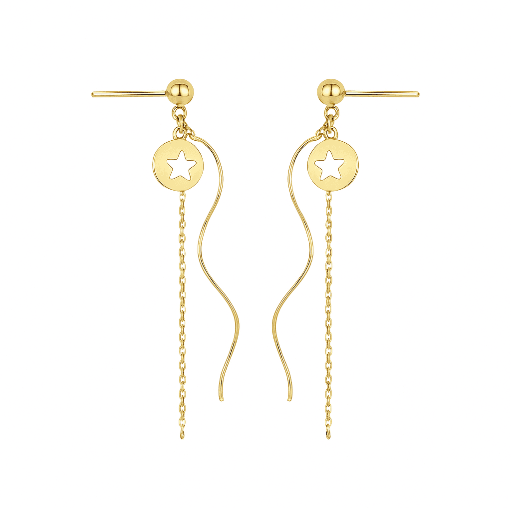 گوشواره کرلی و زنجیر با آویز ستاره عکس محصول